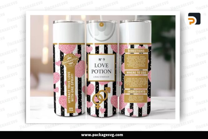 Pink Love Potion Sublimation Design, 20oz Valentine Skinny Tumbler Wrap (1)