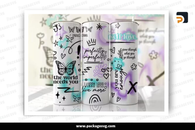 Positive Affirmations Sublimation Design, 20oz Skinny Tumbler Wrap (2)