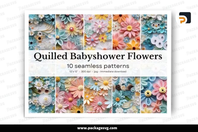 Quilled Babyshower Flowers Bundle, 10 PNG Sublimation LR49KG2Z