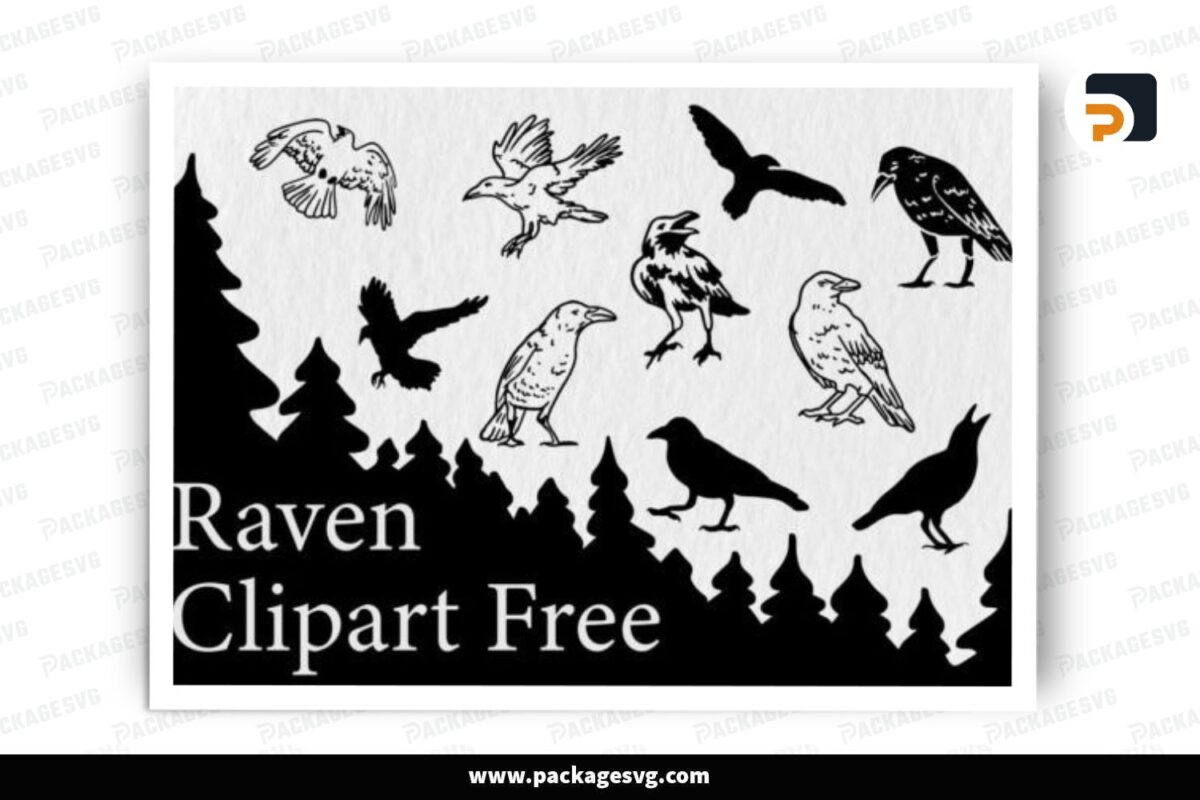 Raven Clipart SVG Bundle, 10 Designs Free Download