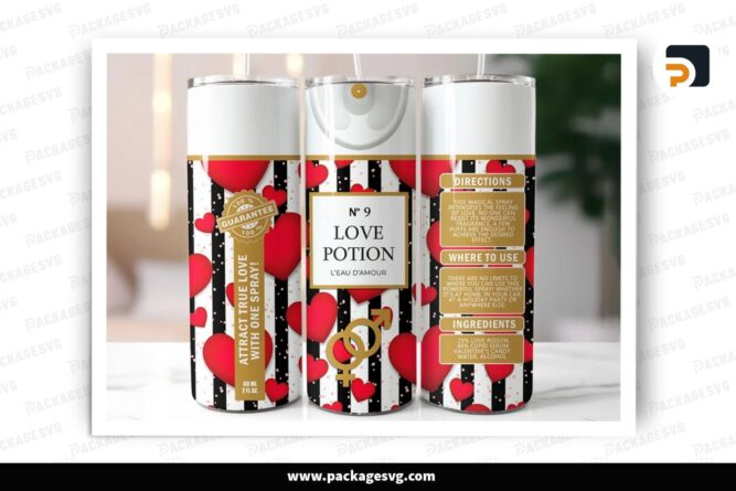 Red Love Potion Sublimation Design, 20oz Valentine Skinny Tumbler Wrap (1)