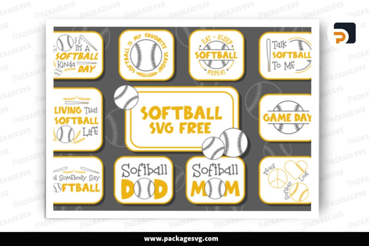 Softball SVG Bundle, 10 Designs Free Download