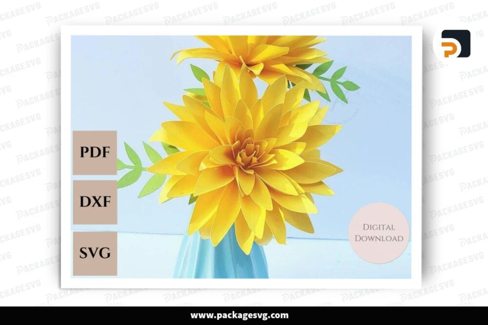 Spikey Tipped Dahlia Flower Template, SVG Paper Cut File (3)