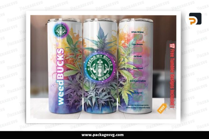 Starbucks Cannabis Sublimation Design, 20oz Skinny Tumbler Wrap (3)