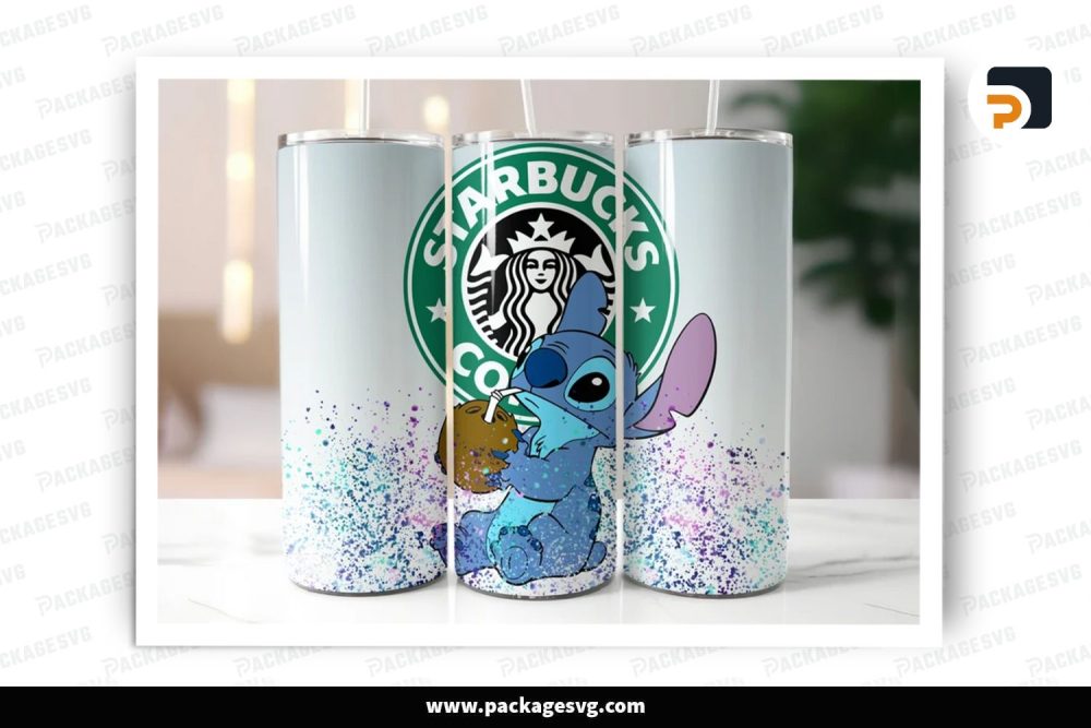 Stitch Starbucks Coffee Sublimation Design, 20oz Cartoon Skinny Tumbler Wrap (1)