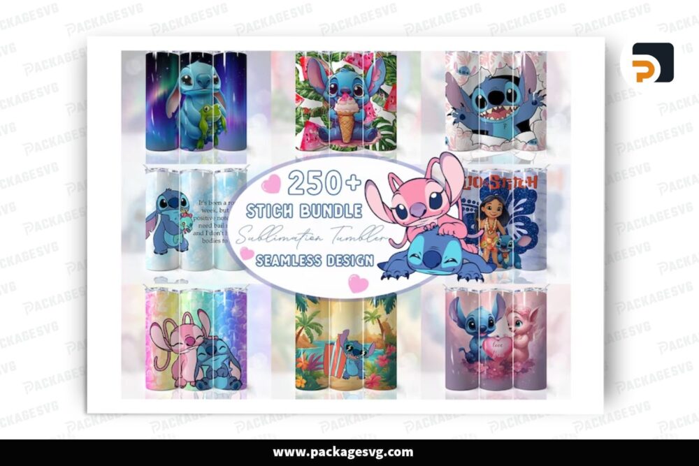 Stitch Sublimation Design Bundle, 250 20oz Cartoon Skinny Tumbler Wrap (2)