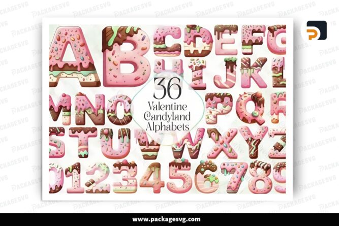 Valentine Candyland Alphabet Bundle, 36 PNG Sublimation Design Files (3)