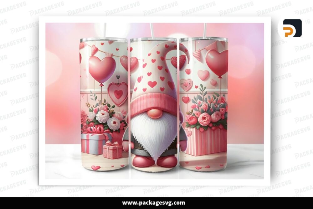 Valentine Gnome 1 Sublimation Design, 20oz Skinny Tumbler Wrap LR01PHR2 (1)