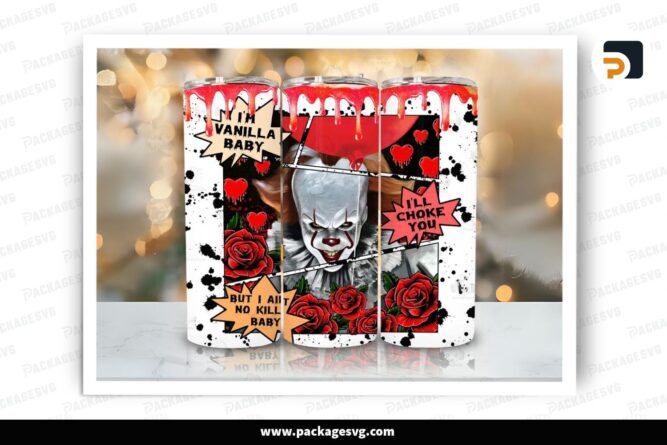 Valentine Horror IT Clown Sublimation Design, 20oz Movie Skinny Tumbler Wrap (2)