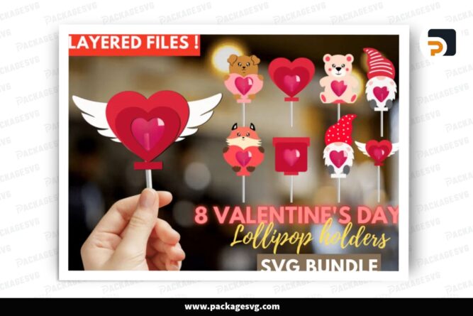 Valentine Lollipop Holder SVG Bundle, 8 SVG Paper Cut Files (6)