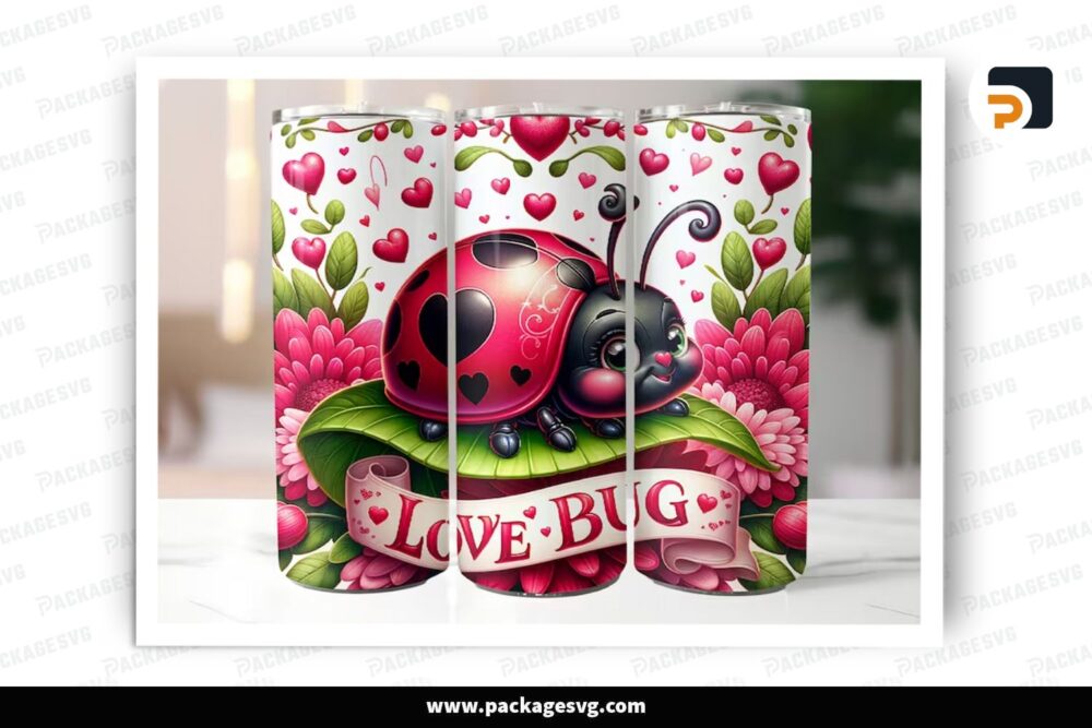 Valentine Love Bug Sublimation Design, 20oz Skinny Tumbler Wrap (2)