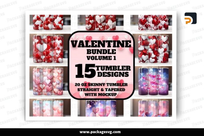 Valentine Sublimation Design Bundle 1, 15 20oz Skinny Tumbler Wrap (3)