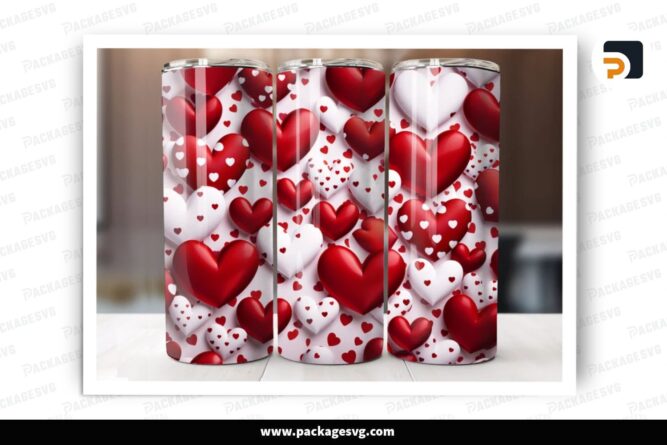 Valentine's Day Heart Sublimation Design, 20oz Skinny Tumbler Wrap (1)