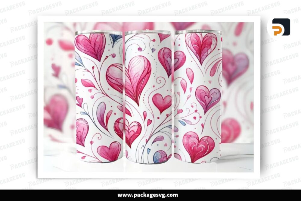 Valentines Day Hearts Sublimation Design, 20oz Skinny Tumbler Wrap (1)