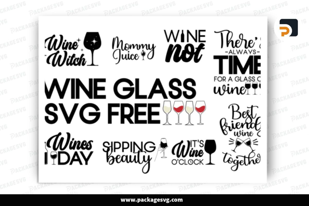 Wine Glass SVG Bundle, 10 Designs Free Download
