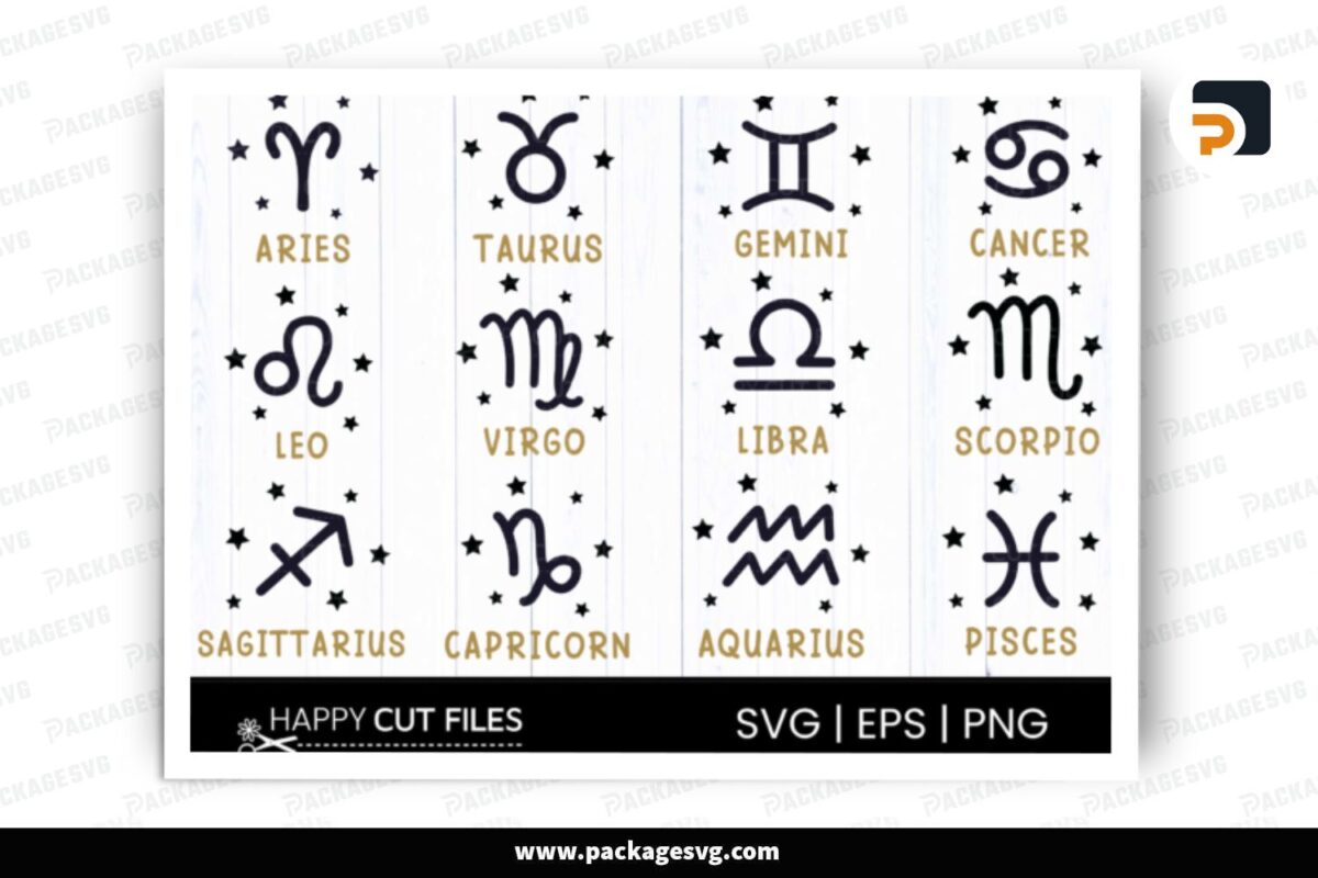 Zodiac Signs SVG Bundle, 12 Designs Free Download