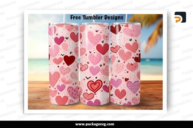 Doodle Hearts Sublimation Design, 20oz Valentine Skinny Tumbler Wrap (2)