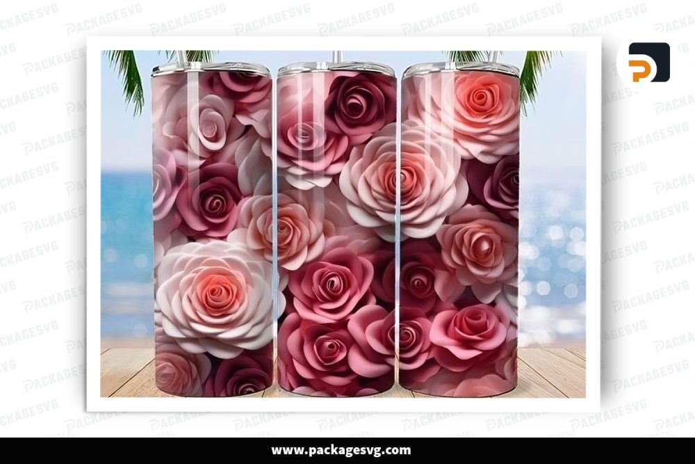 Elegant Pink Rose Sublimation Design, 20oz Valentine Skinny Tumbler Wrap LS42F65L (2)