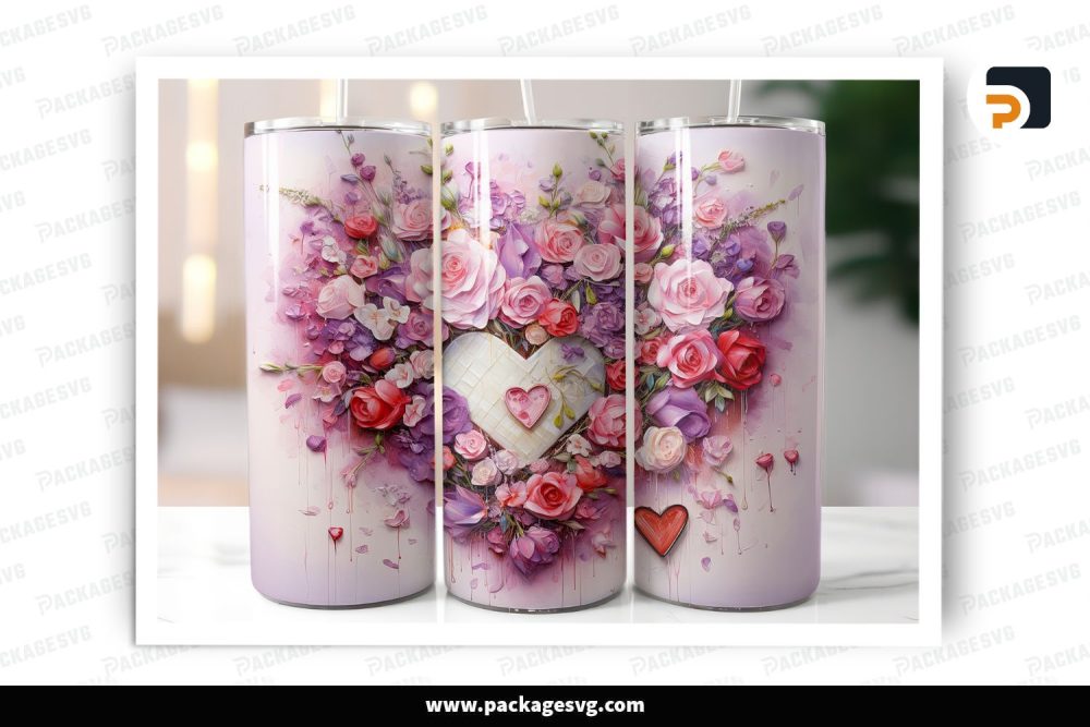 Floral Heart Wreath Sublimation Design, 20oz Valentine Skinny Tumbler Wrap LS8COVAB (1)