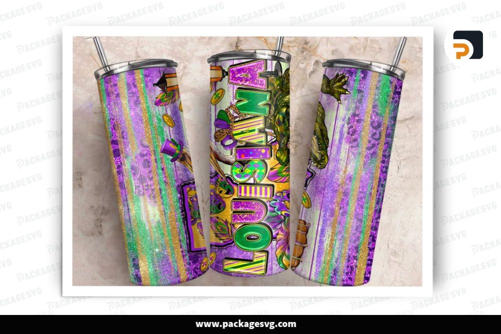 Louisiana Mardi Gras Sublimation Design, 20oz Skinny Tumbler Wrap (2)