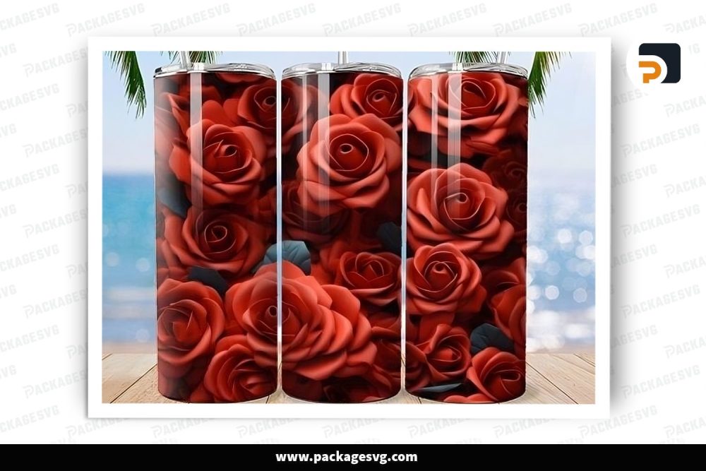 Lush Red Roses Sublimation Design, 20oz Valentine Skinny Tumbler Wrap LS42FDPD (2)