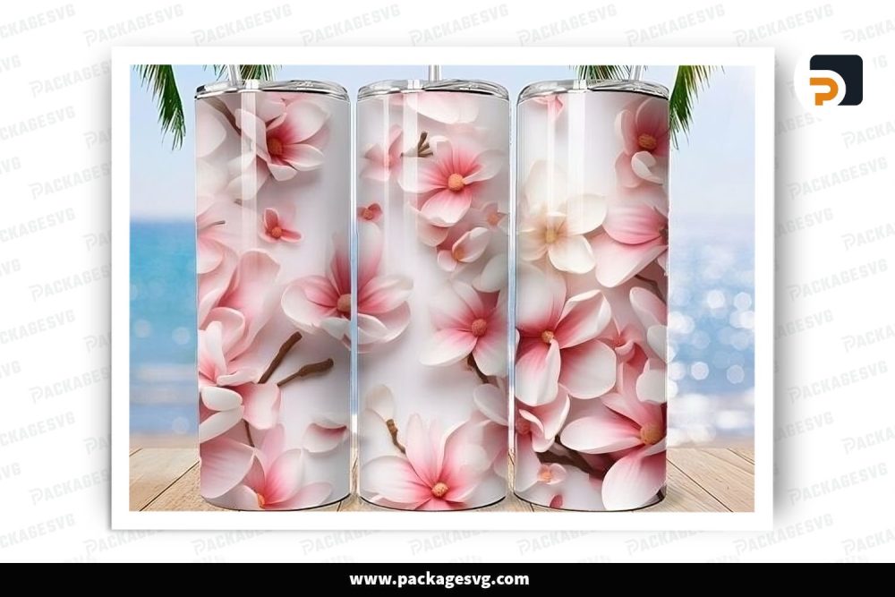 Magnolia Tangle Sublimation Design, 20oz Flower Skinny Tumbler Wrap LS414250 (1)