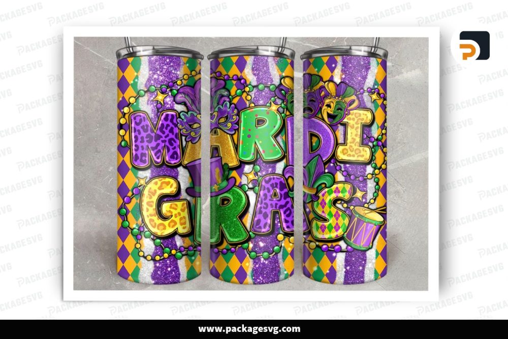 Mardi Gras Western Sublimation Design, 20oz Skinny Tumbler Wrap (2)