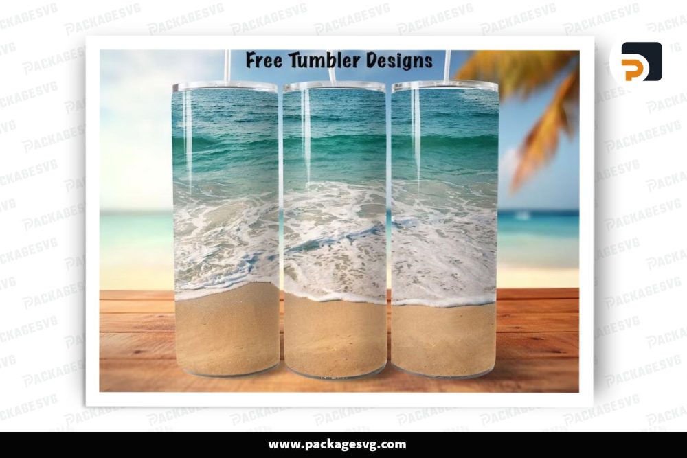 Seamless Beach Sublimation Design, 20oz Ocean Skinny Tumbler Wrap (1)