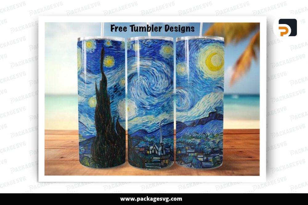 Starry Night Sublimation Design, 20oz Van Gogh Skinny Tumbler Wrap (1)