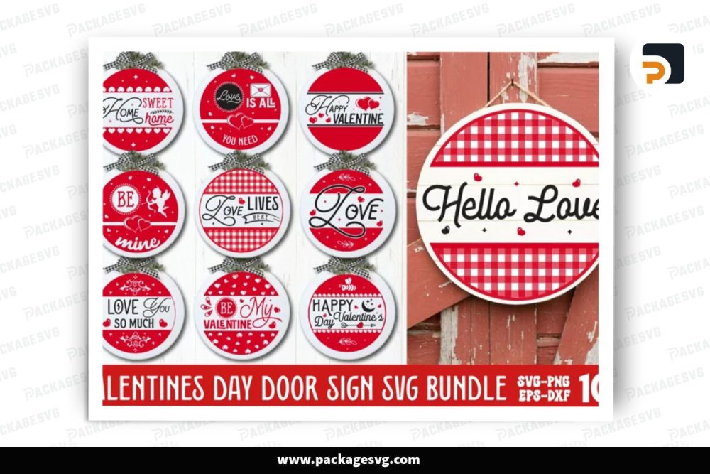 Valentine Red Door Sign SVG Bundle, 10 Design Files LS8DQO0A (3)
