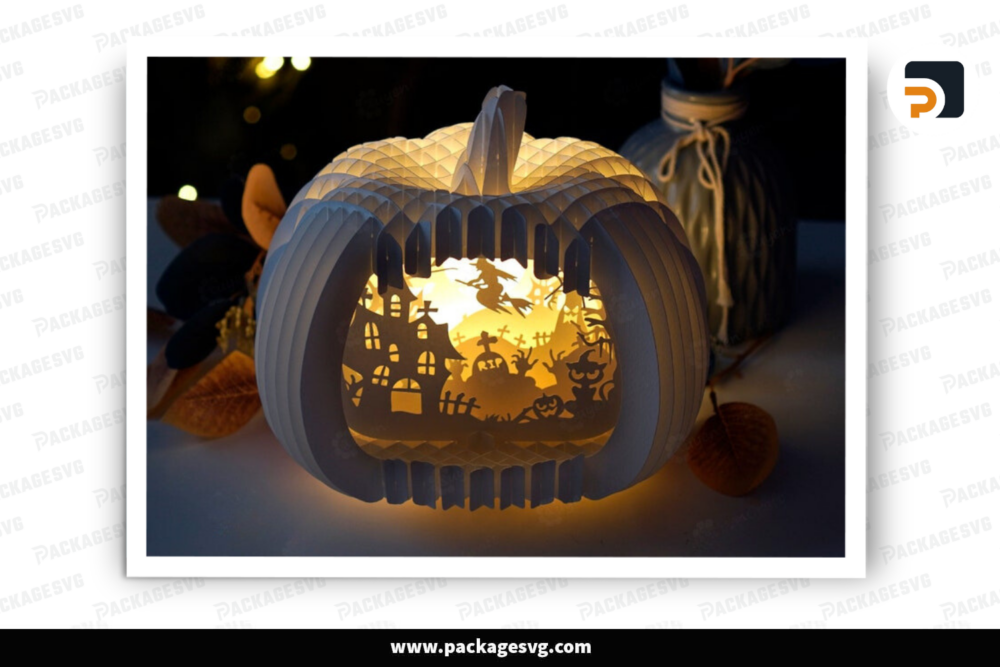 Flying Witch Pumpkin Pop Up SVG, Studio, PDF Template, Halloween Lightbox 3D Papercut Light Box Sliceform Paper Sphere Popup, 3d svg cricut