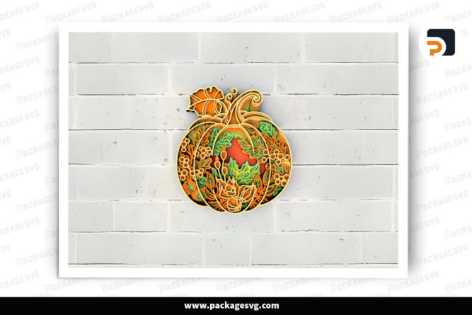 A Pumpkin with leaves 3D Layered Cricut or Laser Cut File