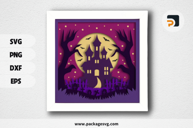 3d Halloween Scene, Shadow Box, Spooky House Svg, Layered Paper Art, for cricut, for Silhouette, Laser Cut Files