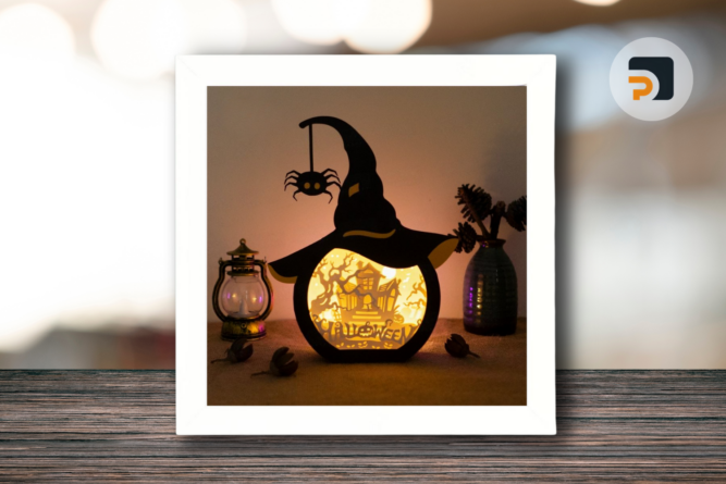 Haunted House Shadow Box Template - Pumpkin Lantern Template - Halloween Paper Cutting Template File - Halloween Light Box SVG