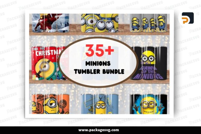 Minion Bundle Sublimation Design, 37 Files 20oz Skinny Tumbler Wrap M1KI4N3U (2)