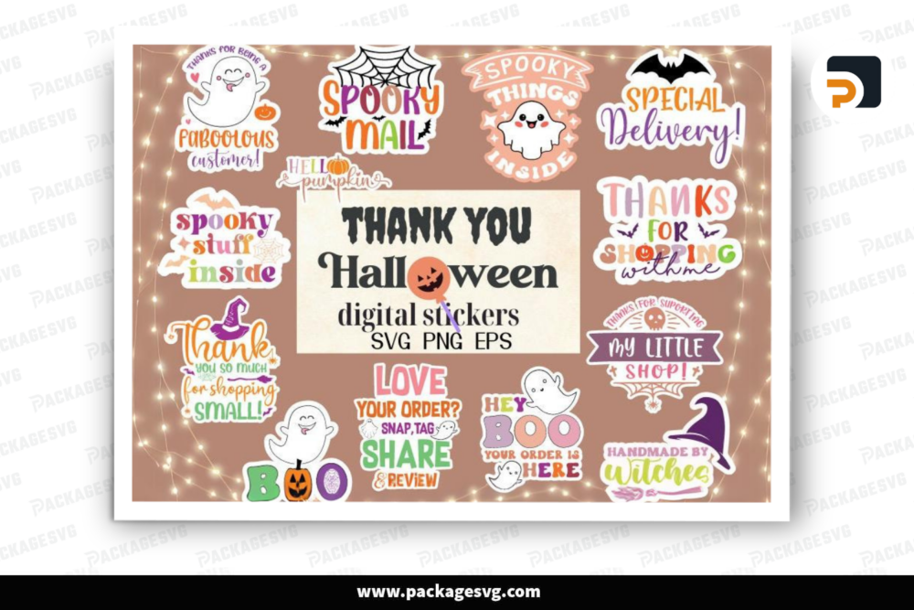 Boho thank you Halloween stickers SVG PNG bundle M1VIZSNC