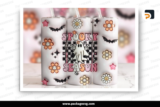 3D Inflated Retro Spooky Season Tumbler Wrap Design,20oz Sublimation Design png M1VKBK07