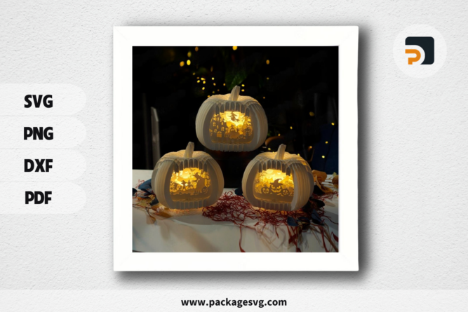 Pack 3 Halloween Pumpkin Pop Up 3D SVG, DIY Halloween Lightbox 3D Papercut Shadow Box