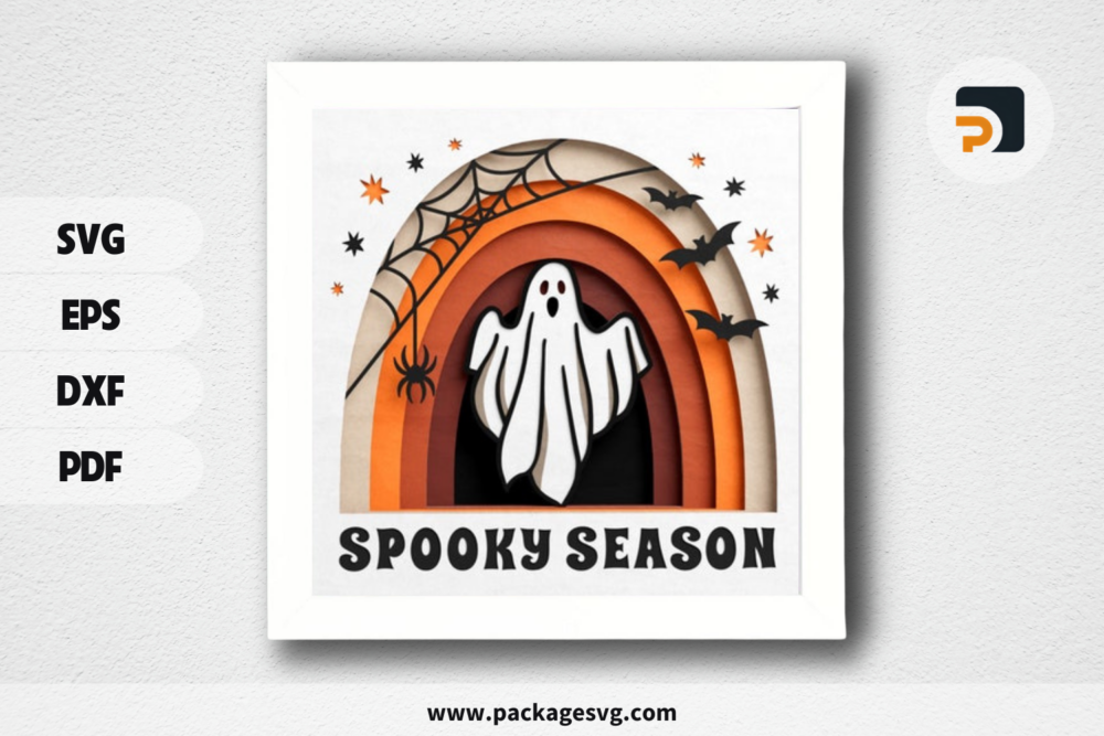 3D Halloween Ghost Shadow Box, Spooky Season SVG, Ghost 3D SVG