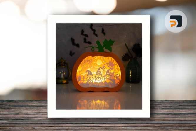 Pumpkin Shadow Box Template - Gnomes Pumpkin Shadow Box SVG - Halloween SVG File - Halloween Paper Cutting Template File